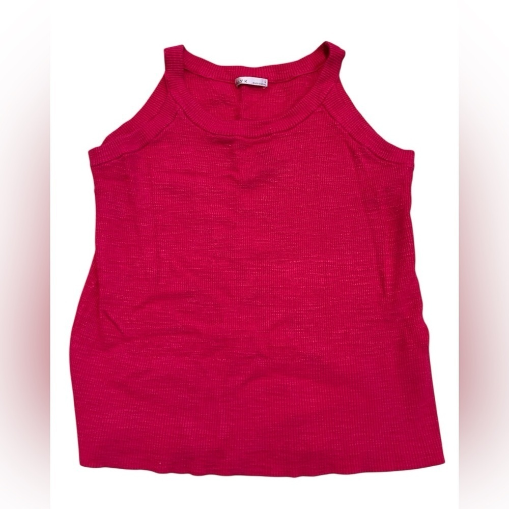 100. Kaily K Ribbed Knit High-Neck Tank Top - Hot Pink - Size L